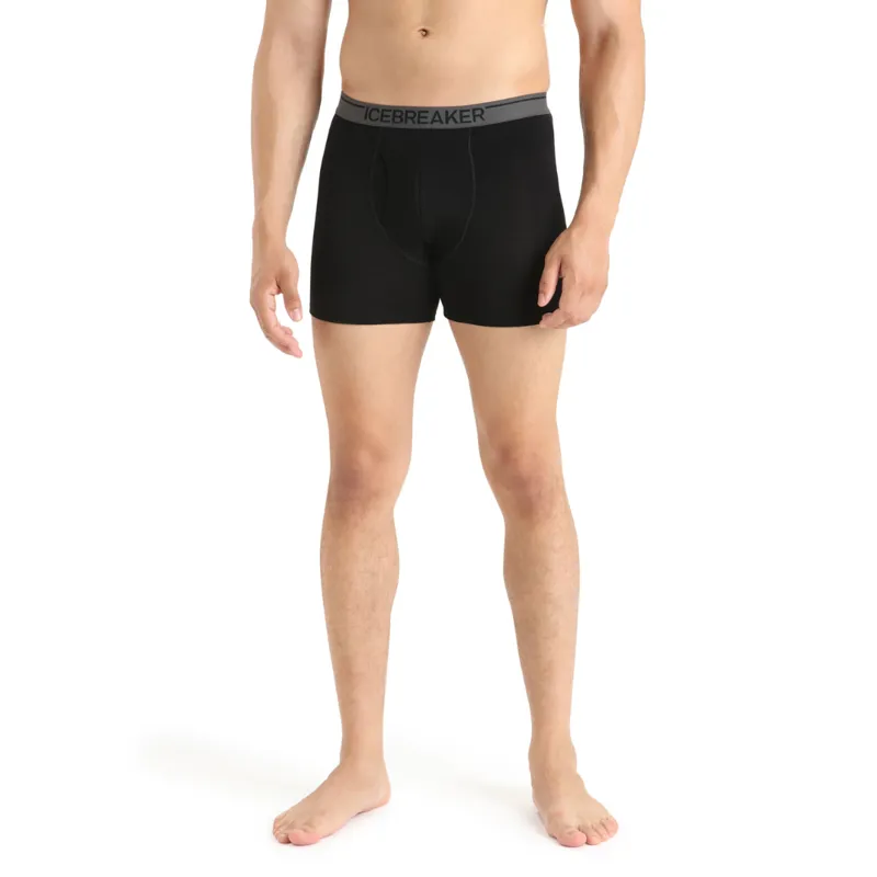Icebreaker Men's Anatomica Boxers with Fly in Gritstone Heather / Black